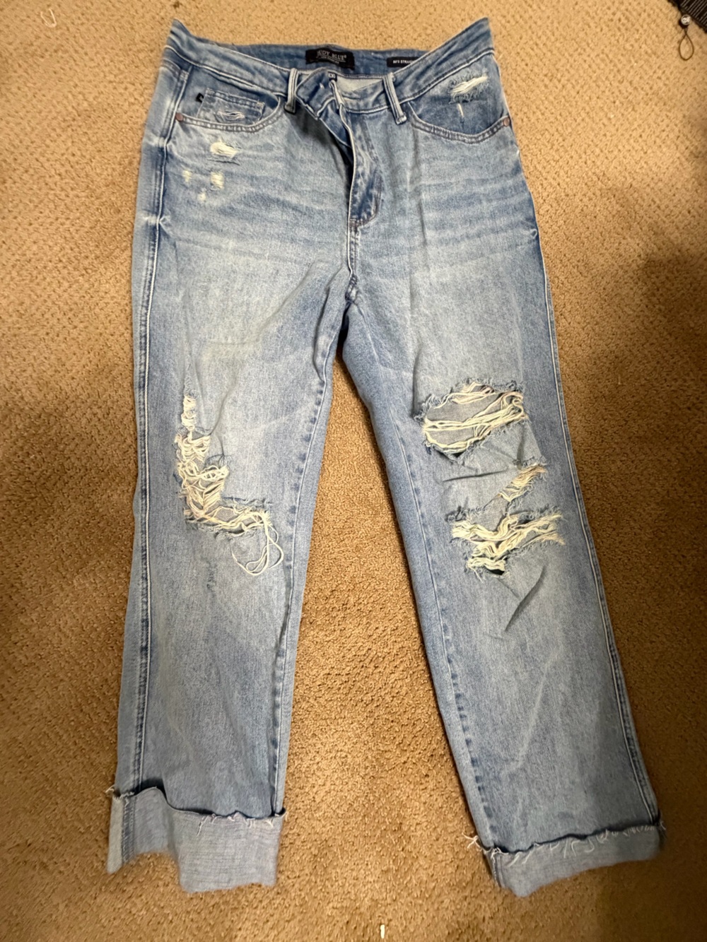 Judy Blue “Cruel Summer” 90’s Rainbow Thread Blue Distressed Women's Jeans